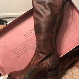 Bed Stu Fortune Womens Brown Leather Zipper Knee High Boots